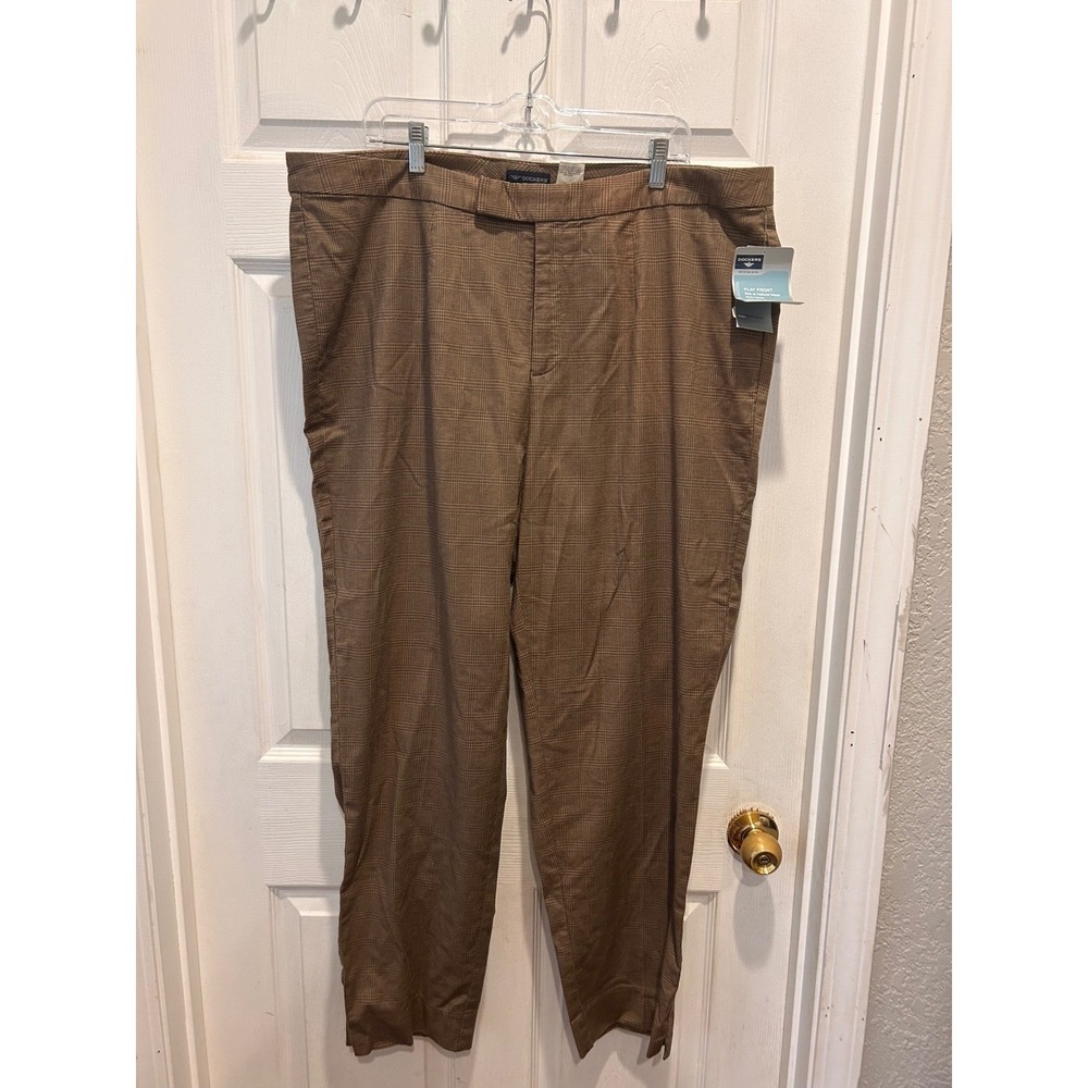 VTG Deadstock Dockers Woman 20W Brown Glen Plaid Flat Front Stretch Tapered Pant